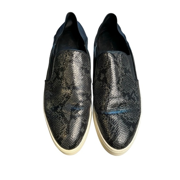 Vince Garvey Loafer Shoes Womens 8.5 Black Snake Leather Slip on - Picture 2 of 7